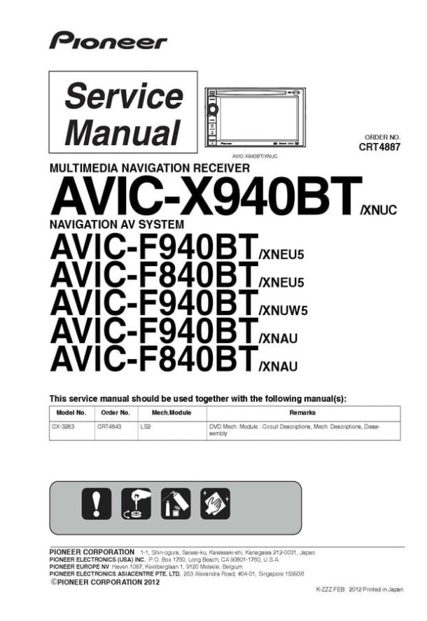 AVIC-X940BT, AVIC-F840BT, AVIC-F940BT, CX-3283_CRT4887_CRT4843